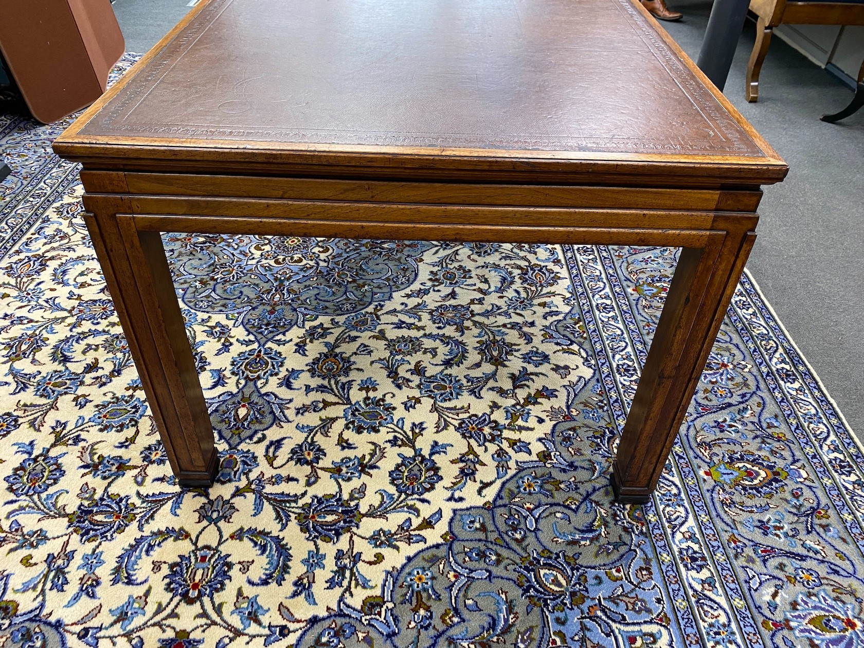 SOLD An Art Deco rectangular mahogany library table with leather inset top, bears Howard & Son retail plaque, length 175cm, width 99cm, height 77cm